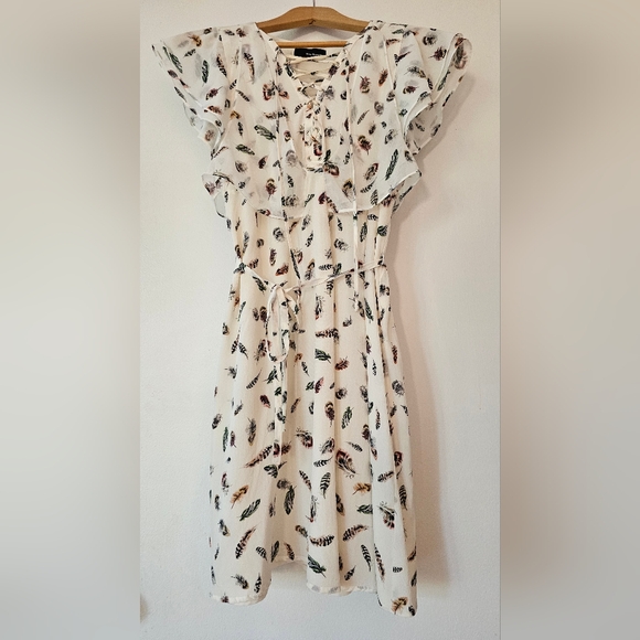The Kooples Silk Dress Feather Print Flutter Sleeve White Size Small - Picture 1 of 7